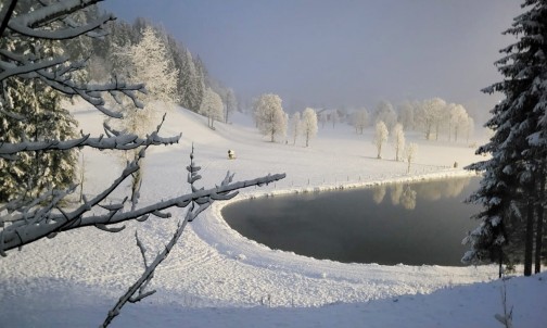 Nebelstimmung am Wasser in der Ramsauer Winterlandschaft